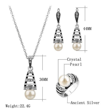 NEW Hollow Out Water Drop 3Pcs Silver Color Pearl Jewelry Sets For Women -intage Wedding Jewelry Set - The Jewellery Supermarket